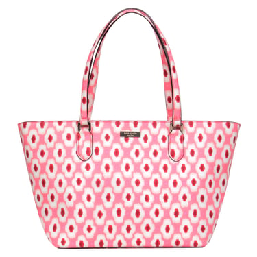 Kate Spade - Pink & Red Ikat Print Tote Bag w/ Zipper Close