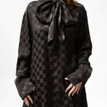 Oversized Check Blouse with Scarf Neck in BLACK or WHITE