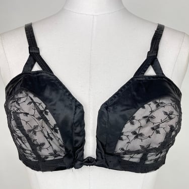 Vintage 50s Black Embroidered Marquisette Cup Wet Look Nylon Bra "Hi-Low Witchery" by Exquisite Form 34B Small | Sexy, Valentines | 3 OF 3 