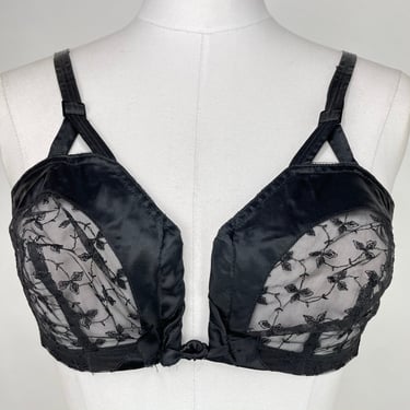 Longline Bra  1950s Longline Bra with Conical Cups - Black / 32B