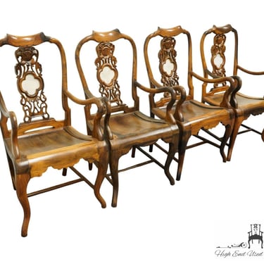 Set of 4 ANTIQUE VINTAGE Traditional Rosewood Arm Chairs w. White Marble Inset 