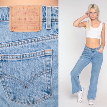 Bootcut Levis Jeans 517 Jeans Flared Jeans 90s Denim Pants Levi Strauss Faded Distressed Blue 1990s Mid Rise Vintage 7 Small Petite 