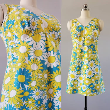 1960s Cotton Swim Dress / Play Dress 60s Dress with Swimsuit Cups 60's Women's Vintage Size XS 
