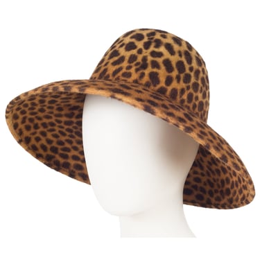 Patricia Underwood 1990s Vintage Leopard Print Felt Wide Brim Hat 