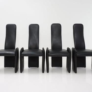 Postmodern Black Leather Dining Chair, 1980s 
