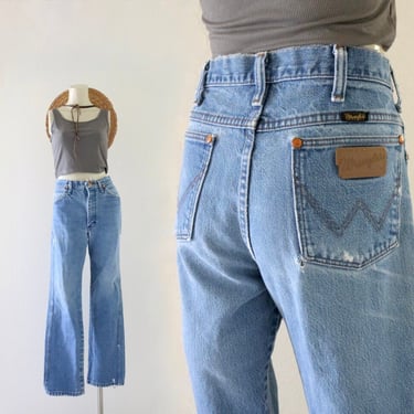 destroyed wrangler jeans - 30 - vintage 90s y2k blue jeans western unisex mens womens wranglers distressed rustic holes pants western 