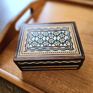 Handcrafted Wood Inlay Geometric Trinket Box 