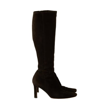 Chanel Black Suede Knee-High Logo Boots