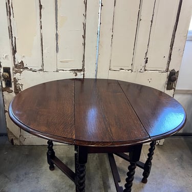 Antique English barley twist drop leaf table, oak 