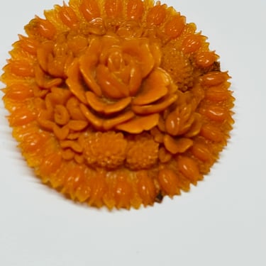 Coral Carved Flower Brooch