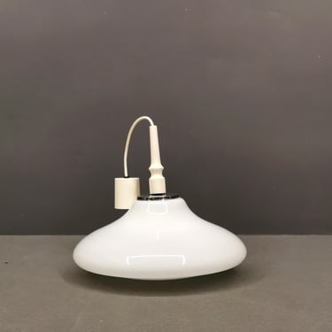 Vintage 70s Pendant Light, Rare White Glass Closed Shade, UFO Flying Saucer Design 