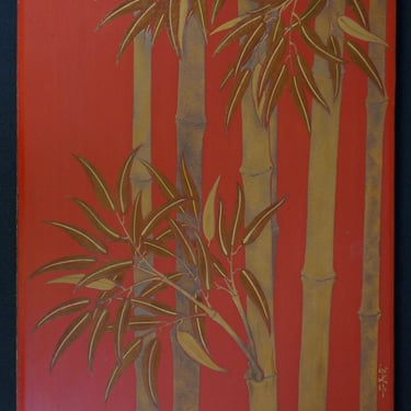 Japan lacquer art 1970's bamboo motif craft 