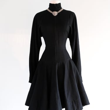 Vintage 1980's Black Wool Dress Made in Italy by Byblos / M