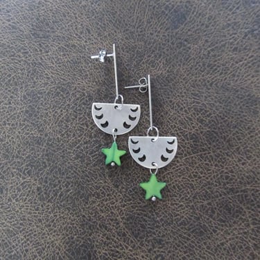 Antique silver and green mother of pearl shell earrings 