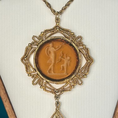 Vintage CUPID INTAGLIO Pendant Necklace LJM Laurentian Jewelry Manufacturing 50s 