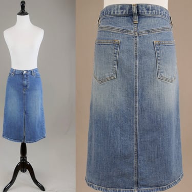 Vintage Gap Jean Skirt - 32" low rise waist, size 10 - Long Front Center Slit - Blue Cotton Lycra Stretch Denim - Dated 2002 