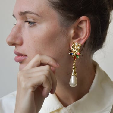 2745a / faux pearl jeweled drop earrings 