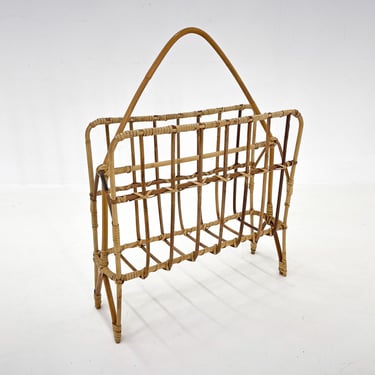 1970s Bamboo Magazine Holder, Czechoslovakia / Newspaper Holder / Light 