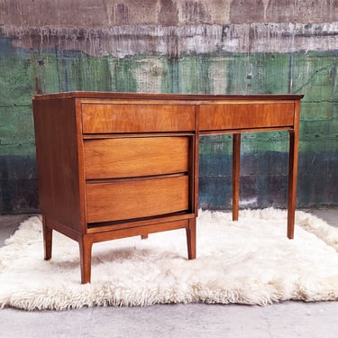1960s Danish Style Two Sided Double Pedestal Writing Desk With 6 Drawers 