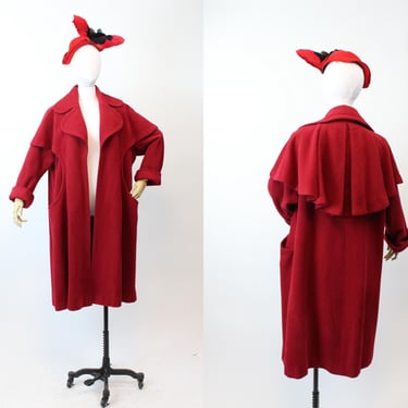 1950s I MAGNIN red wool CAPE coat all sizes  | new fall winter 