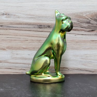 Zsolnay Bulldog Eosin Green Gold - Hungarian Art Pottery 