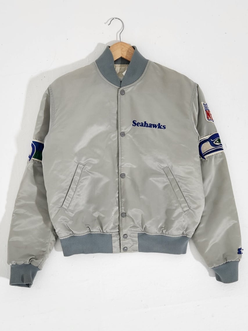 Vintage 1990's STARTER Seattle Seahawks Silver/Gray Satin