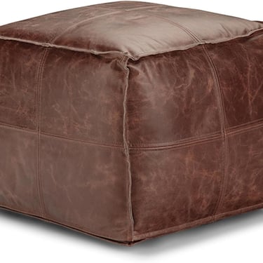 Sheffield Boho Square Pouf in Brown Genuine Leather FFW258-617