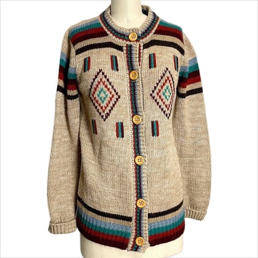 1970s long cardigan with western styling - size sm-med 