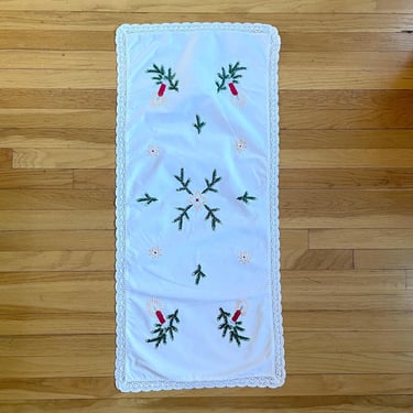 Christmas hand embroidered table runner from Austria - 19x42 - lace trimmed 