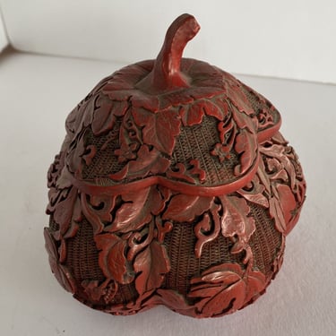 Chinese Cinnabar Box Carved Pumpkin Shaped Lidded Goard 