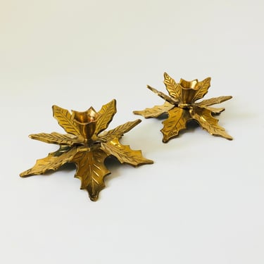 Brass Leaf Candle Holders - Set of 2 
