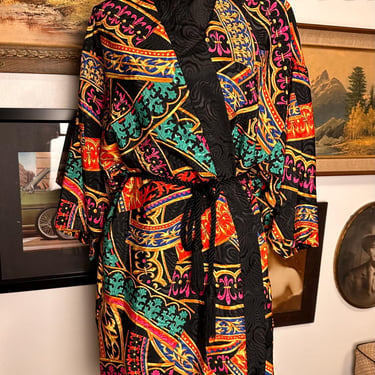 Vintage 1990s Royalty Print Kimono Style Robe 