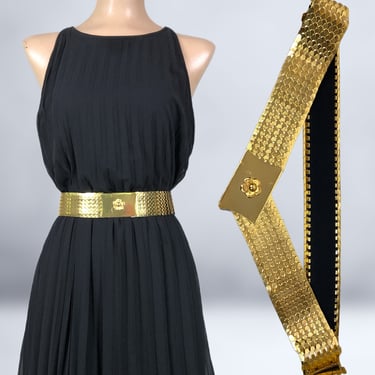 Vintage 70s gold-tone metal fish scale pharaoh belt clasp 30\