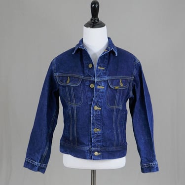 80s Lee Jean Jacket - Dark Blue Cotton Denim Coat - Teen Size 16 or Women XS S Petite - Vintage 1980s 