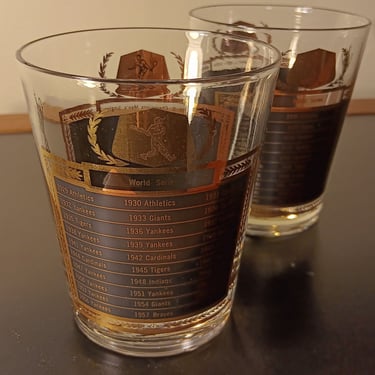 CERA Vintage Sports Themed Rocks Old Fashioned Glasses Featuring World Series and U.S. Champions Men's Singles| Set of 2 