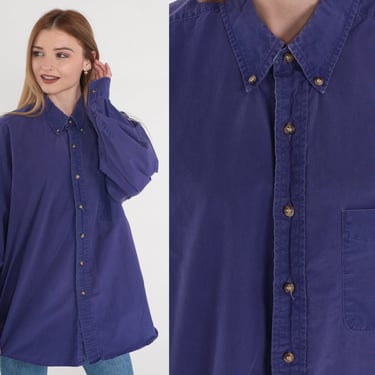 Purple Button Up Shirt 90s Cotton Oxford Shirt Long Sleeve Collared Shirt Plain Retro Basic Casual Boyfriend Vintage 1990s Gap Mens Large L 