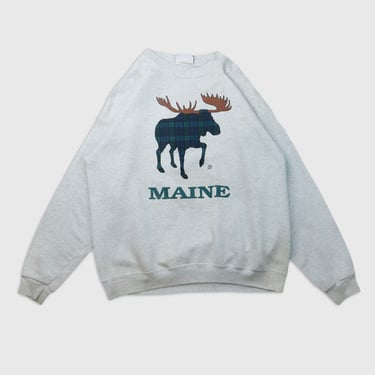 Vintage Maine Plaid Moose Sweatshirt Sz XL