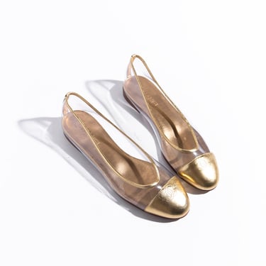 CHANEL 00s Gold Leather + PVC Ballet Flats