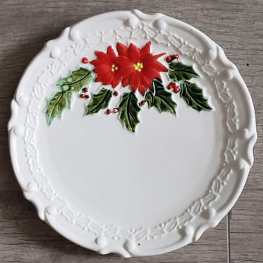 1940s RARE Christmas poinsettia dishes Holiday decor Santa's Cookie plate made in Japan vintage dishes 