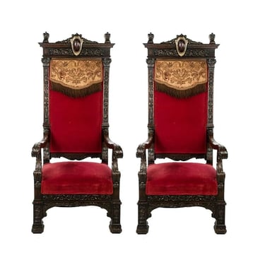 Throne Chairs, Red (2) Italian Renaissance Style, Vintage / Antique, Gorgeous!!