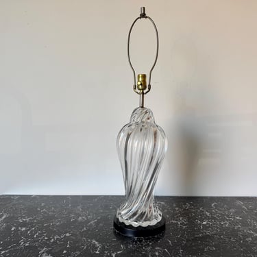 1970s Mid-Century Hand Blown Clear Murano Glass Table Lamp by The Marbro Lamp Company 