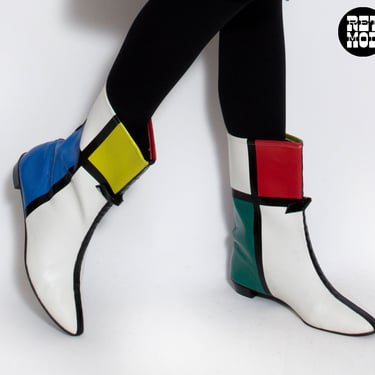 ICONIC & RARE Vintage 60s Mondrian Color Block Mod Boots 