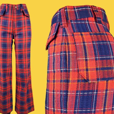 1970s plaid pants with cuffs & wide legs. Beautiful weave! (32 x 32 M/L) 
