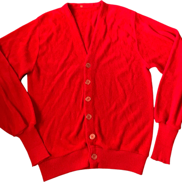 70s Red Cardigan Sweater Orlon Acrylic L