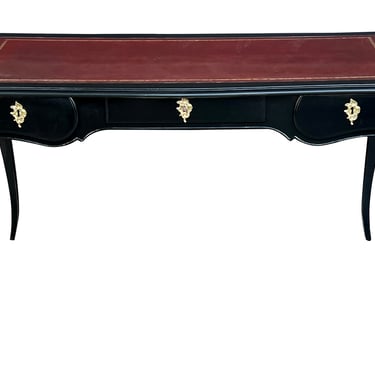 An Elegant French Louis XV Style Ebonized 3-Drawer Writing Desk with Leather Top
