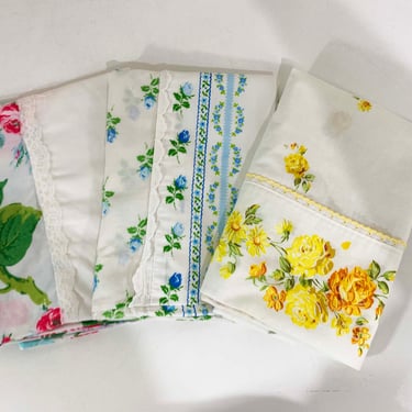 Vintage Floral Mismatched Pillowcases Set of 3 Sears Fashion Manor King Pillowcase Flowers Mod Floral Pillow Cotton Fabric 1960s 