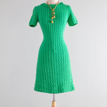 Fabulous Lucky Green 1960's Hand Knit Dress / SM