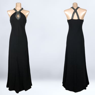 VINTAGE 90s 00s Beaded Halter Neck Long Formal Dress By Ralph Lauren | Y2K Sexy Long Formal Bias Cut Cocktail Prom Gown | Size 2 VFG 