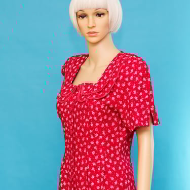 Vintage 1980s Red Cottage Dress | Medium | i-8 