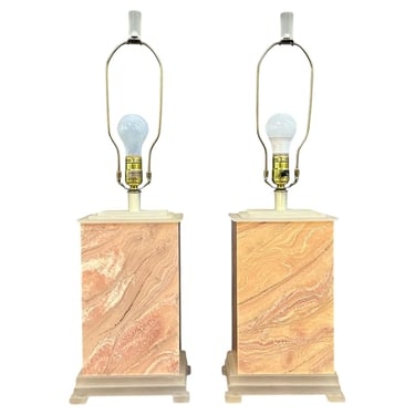 Pair of Faux Marble Table Lamps by Frederick Cooper, 1990 with Brushed Acrylic